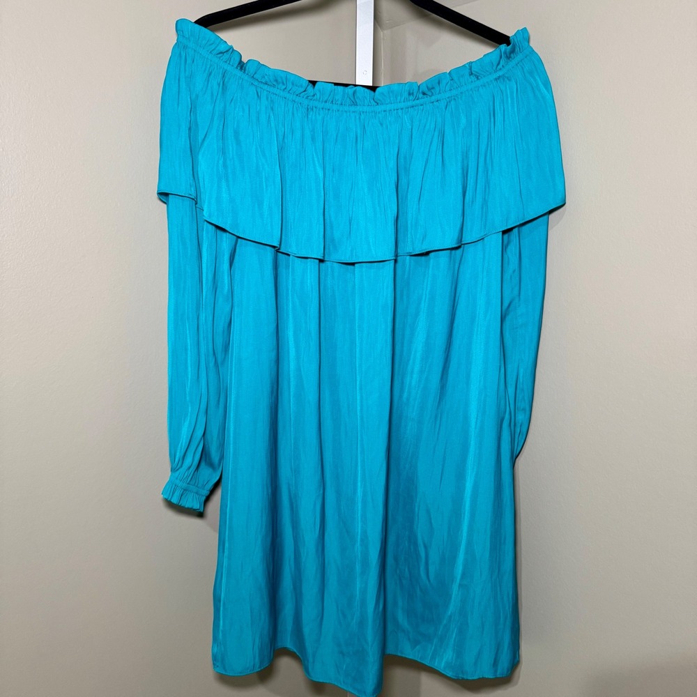 Lilly Pulitzer Dee Dee Off The Shoulder Ruffle Dress Turquoise Blue Size Medium